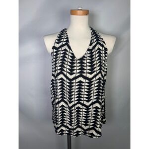 Ella Moss Womens‎ Halter Top Geometric Chevron Print V-Neck Blouse Black Cream M